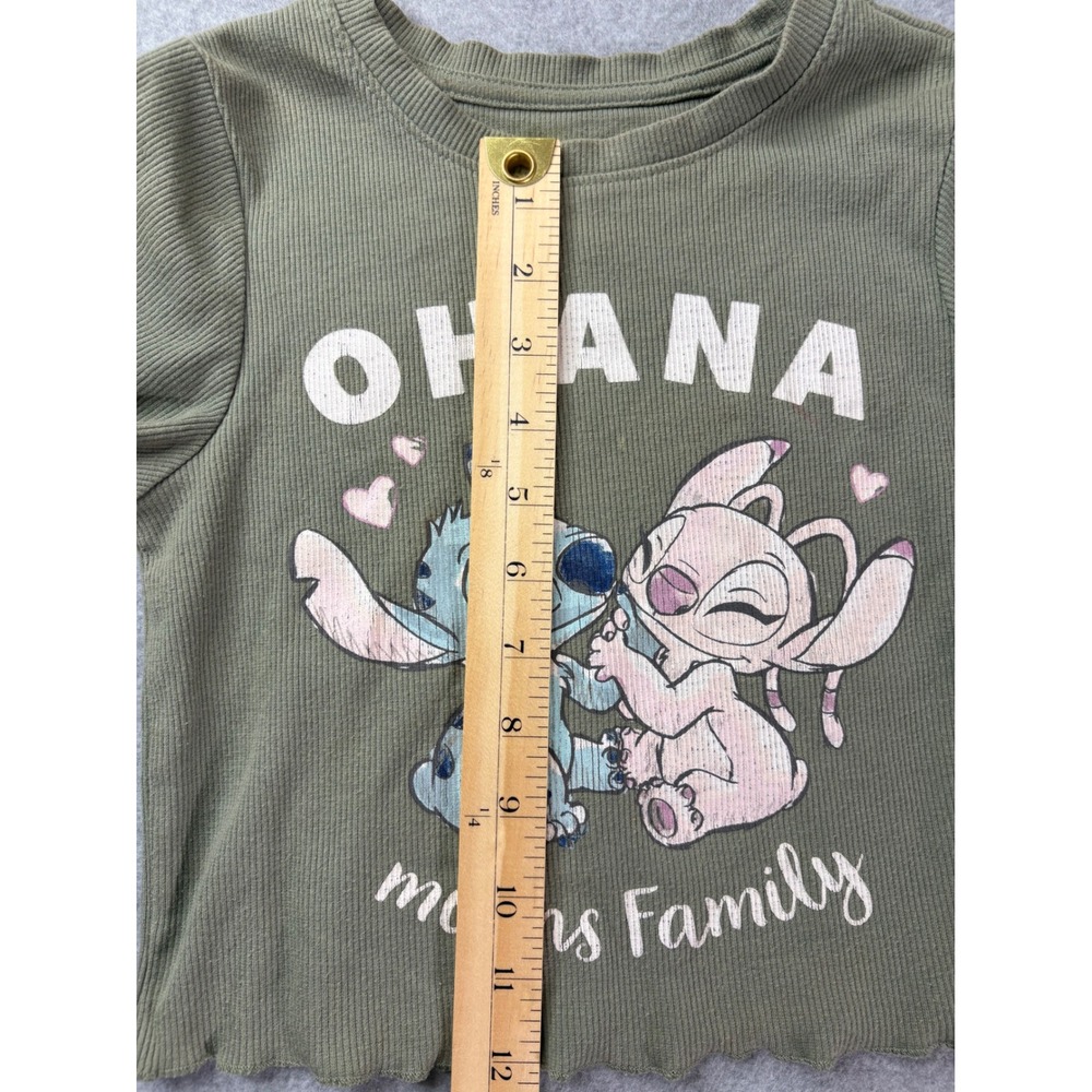 Disney Stitch Angel Ohana Means Family Ribbed Crop Top Girls Medium 7-8 Green - Picture 3 of 5